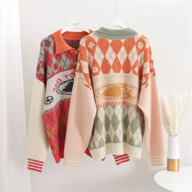 Женский трикотажный джемпер H.SA винтажный свитер с длинным рукавом и воротником