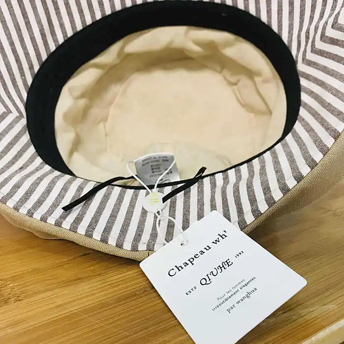 

Spring and summer cotton and linen material striped fisherman hat sun hat