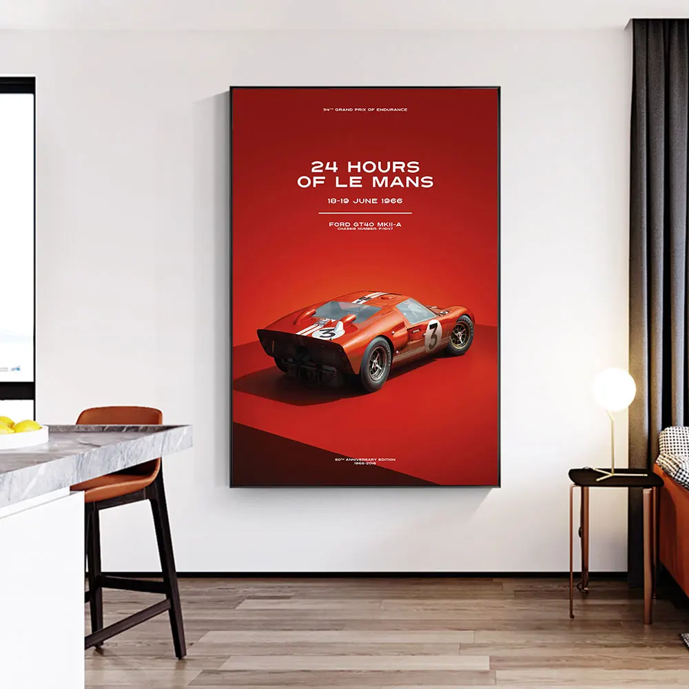 Ford GT 40 24 часа Ле Мана июня 1966 постер на холсте Печать настенные картины для