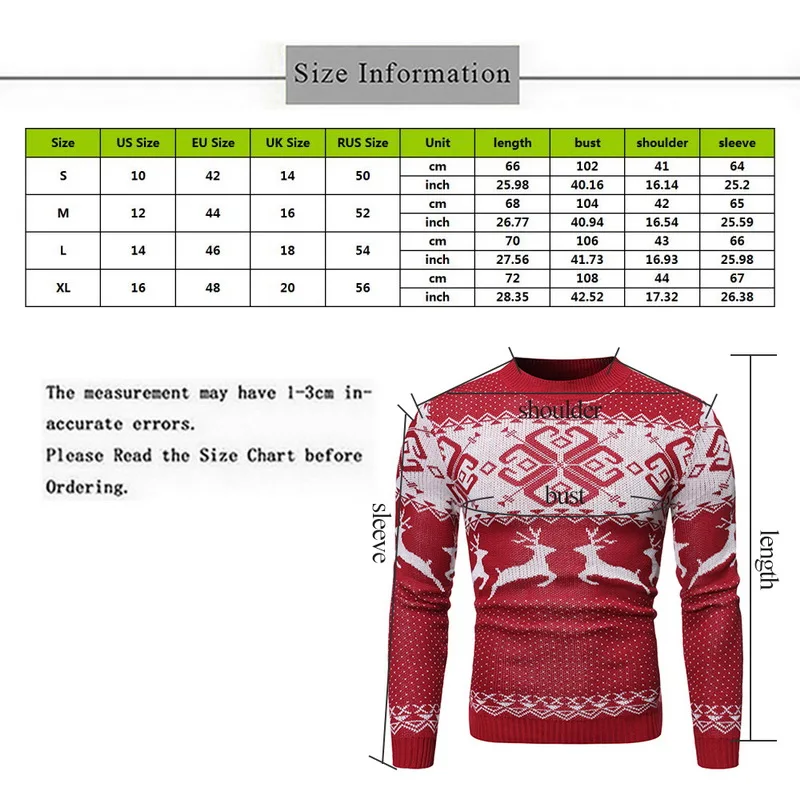 

MONERFFI Christmas Unisex Sweater Winter Deer Print Knitted Wool Pullover Casual Sweater For Men And Women Sweater Couple