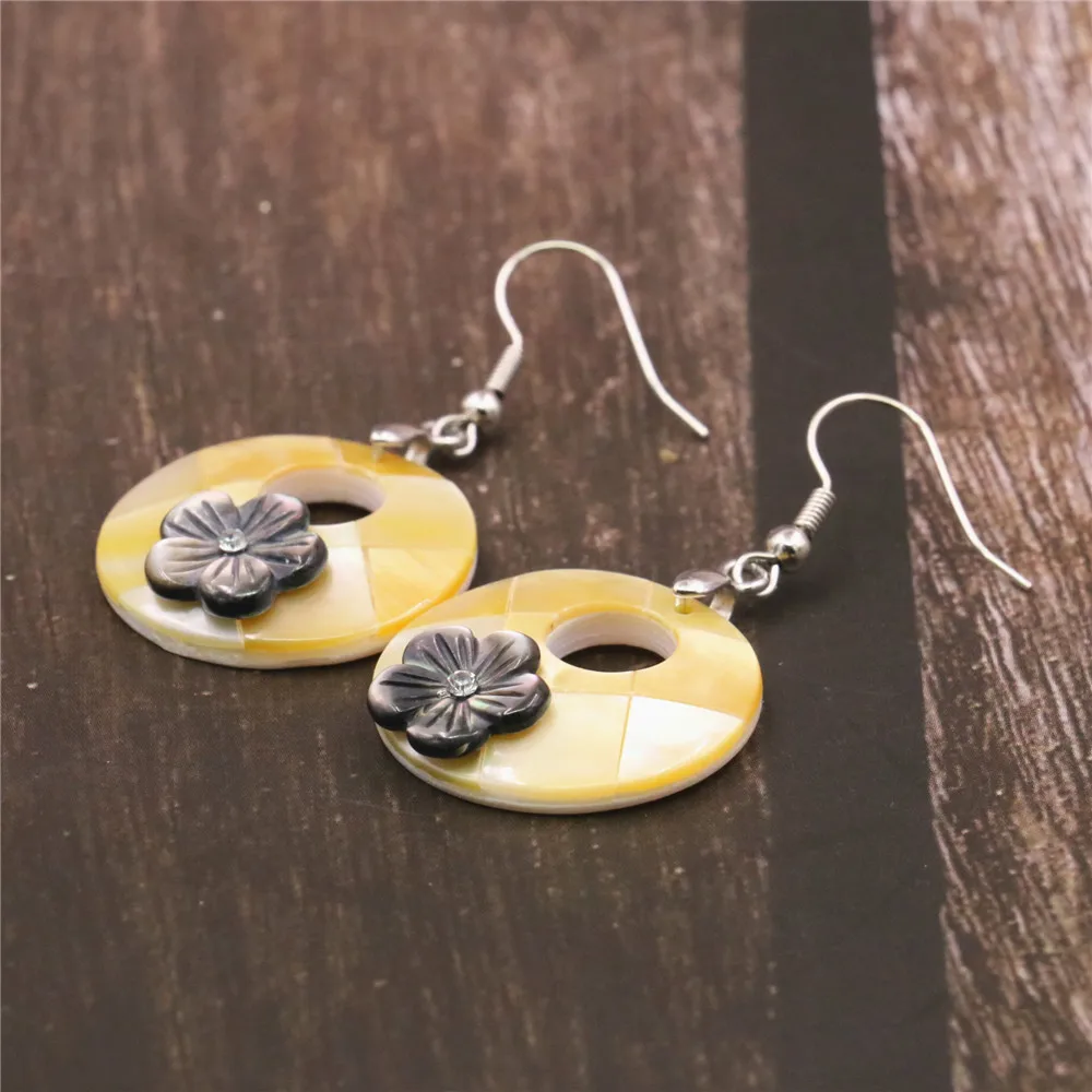 Выход Мода желтый новый натуральный ушка в виде ракушки круглая инкрустация