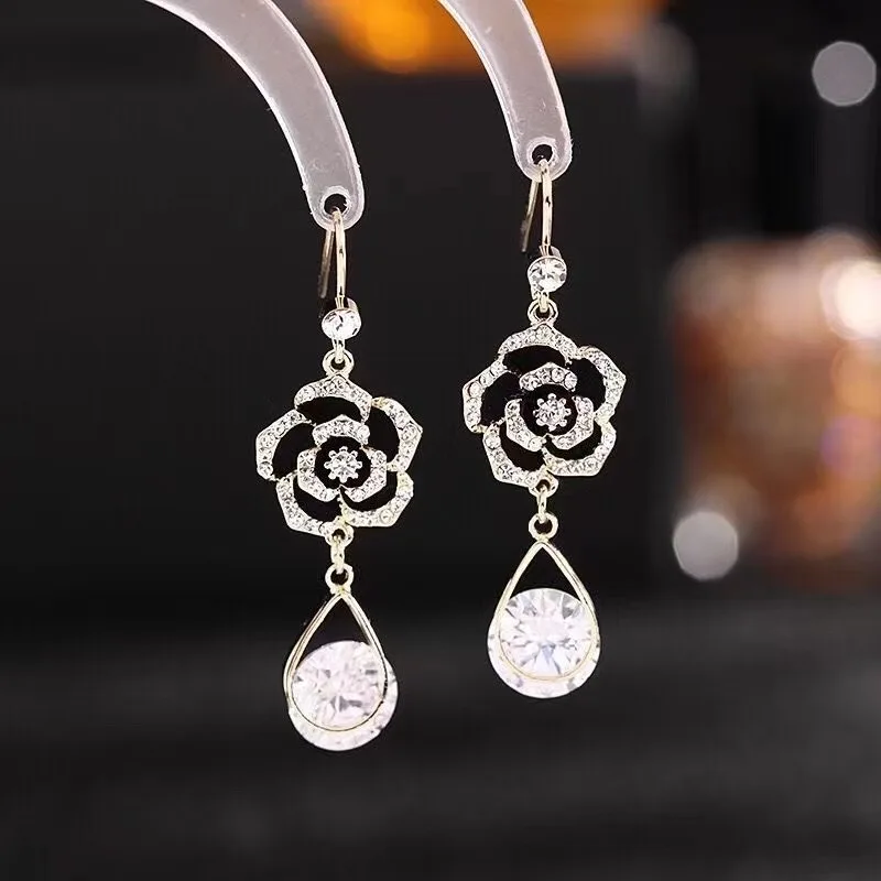 

Women's Earrings Black Flower Style Rhinestone Pendant Personality vintage Elegant Geometric Earrings Women's Jewelry