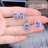 fine jewelry 925 pure silver inset with natural gem womens luxury fashion flower tanzanite pendant ring earring set support det