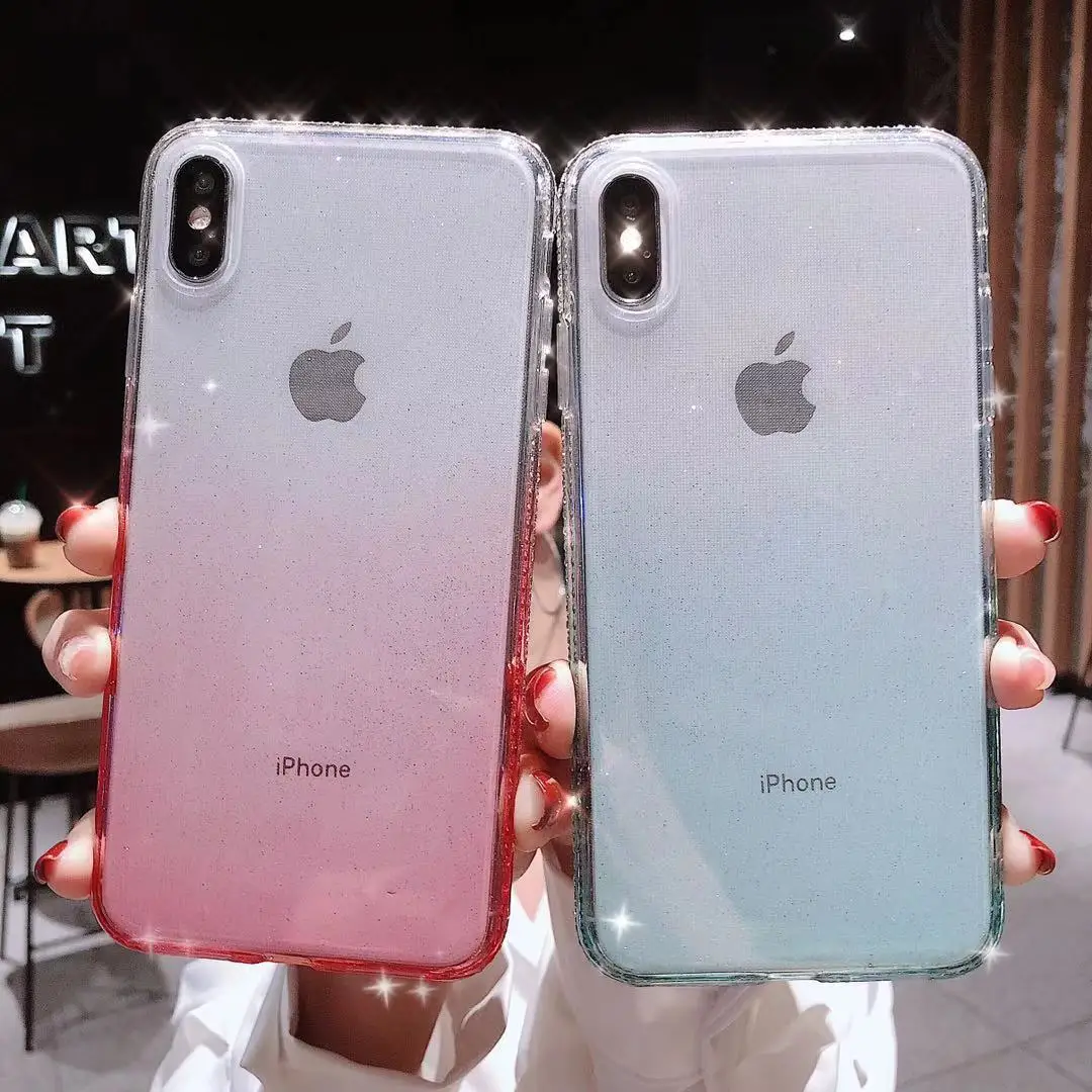 Градиентный Алмазный Мягкий Прозрачный чехол для iPhone 7 8 Plus XS MAX 10 XR X 6 6s Блестящий