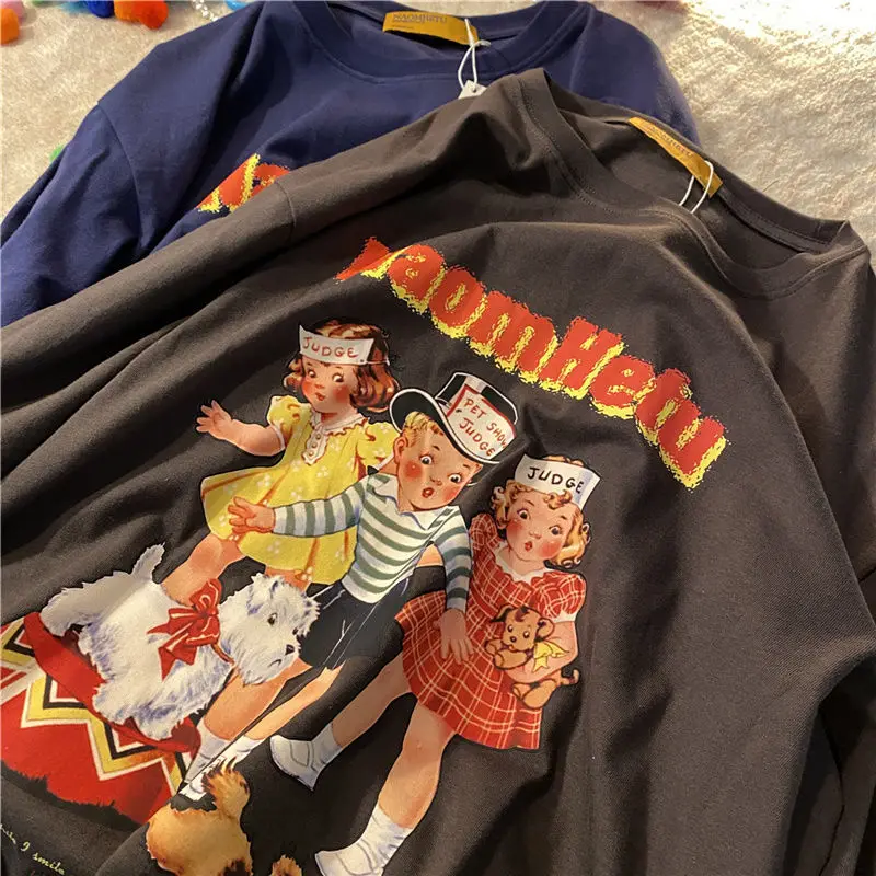 Футболка женская хлопковая в стиле хип-хоп с принтом забавных комиксов | Женская