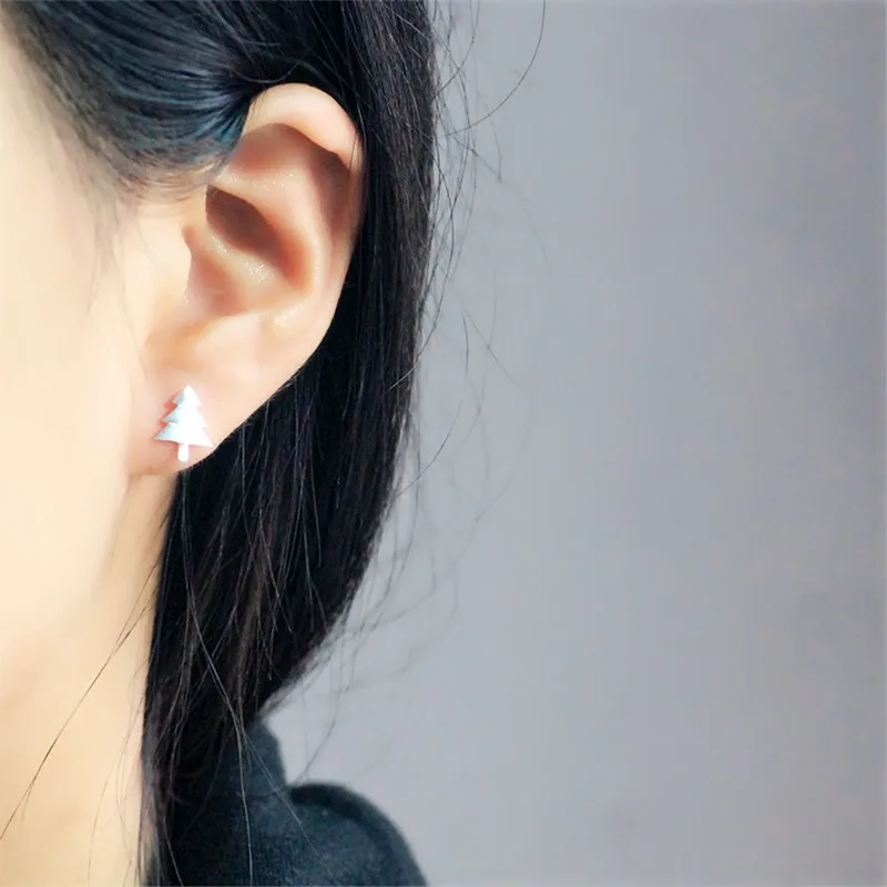 

100% 925 Sterling Silver Christmas Tree Stud Earrings for Women Party Gift Jewelry pendientes boucle d oreille eh936