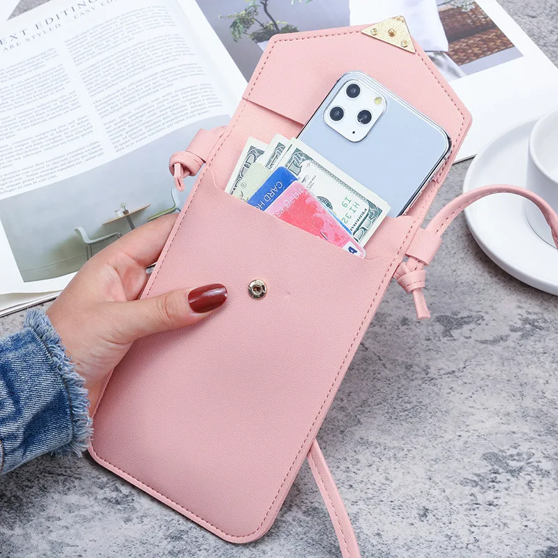 

Women's Heart Wallets Touch Screen Cell Phone Pocket Multifunction PU Leather Shoulder Bag Light Solid Cross Body Bags