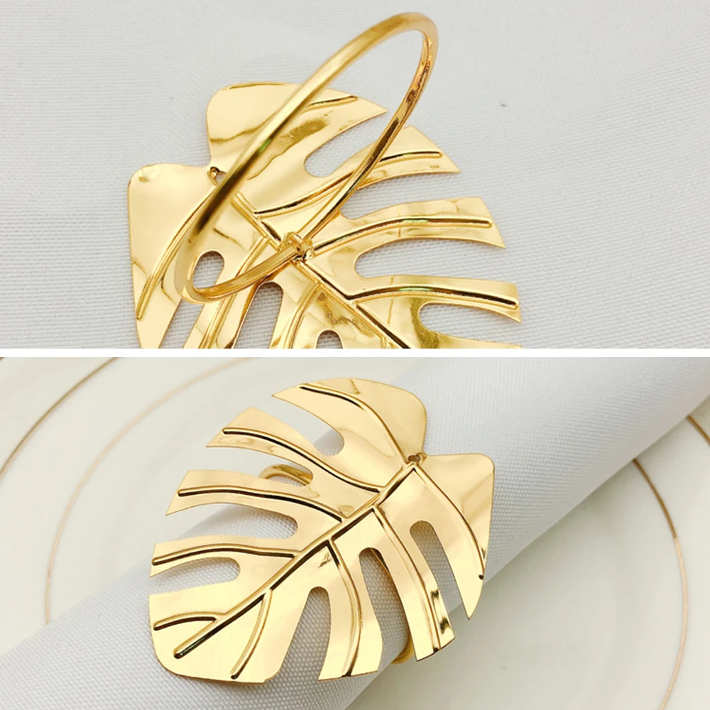 

6 Pcs/set Exquisite Napkin Ring Metal Turtle Leaf Napkin Buckle Christmas Party Wedding Napkin Ring Desktop Decoration