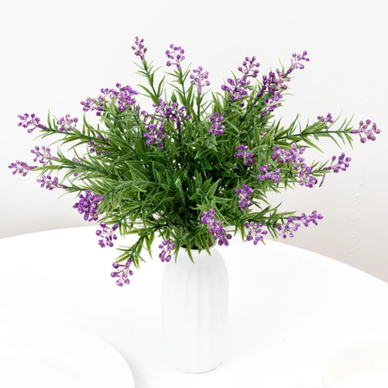 

5pcs Purple Artificial Flowers Bouquet Outdoor Decoration Faux Plastic Plants Garden Porch Window Kitchen Office Table Supplies