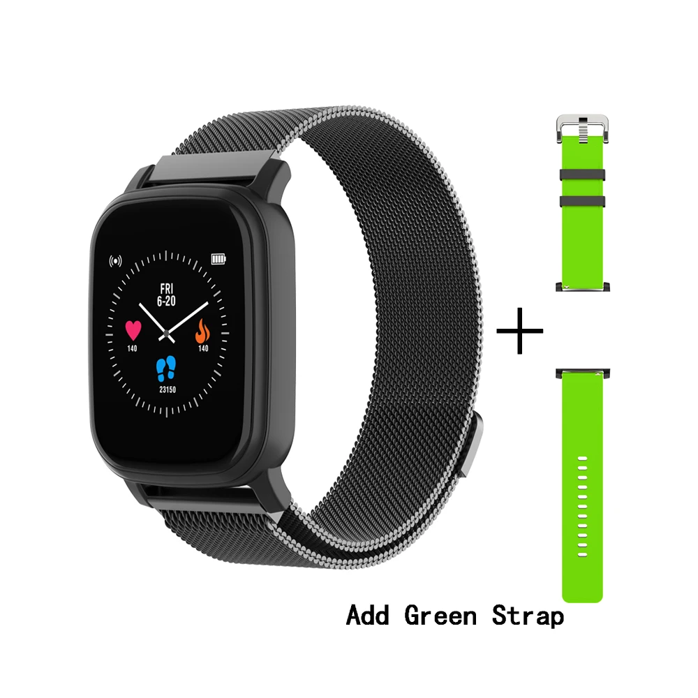 BlackSteelAddGreen Новинка SENBONO полный сенсорный экран Смарт-часы водонепроницаемые Bluetooth спортивные фитнес-трекер Мужские Женские умные часы для IOS Android - Цвет: BlackSteelAddGreen