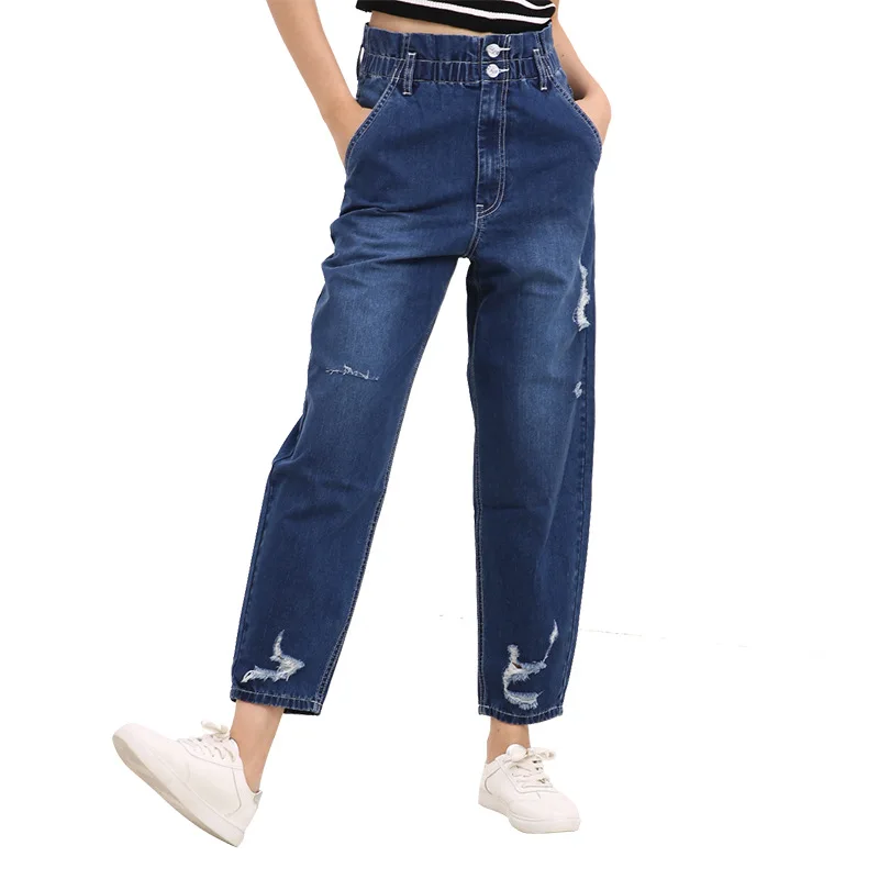 

Jeans Womens Casual Plus Size 1XL-5XL Ripped Denim Pants Elastic Waist Harem Fashion Streetwear Vintage High Waist Trousers
