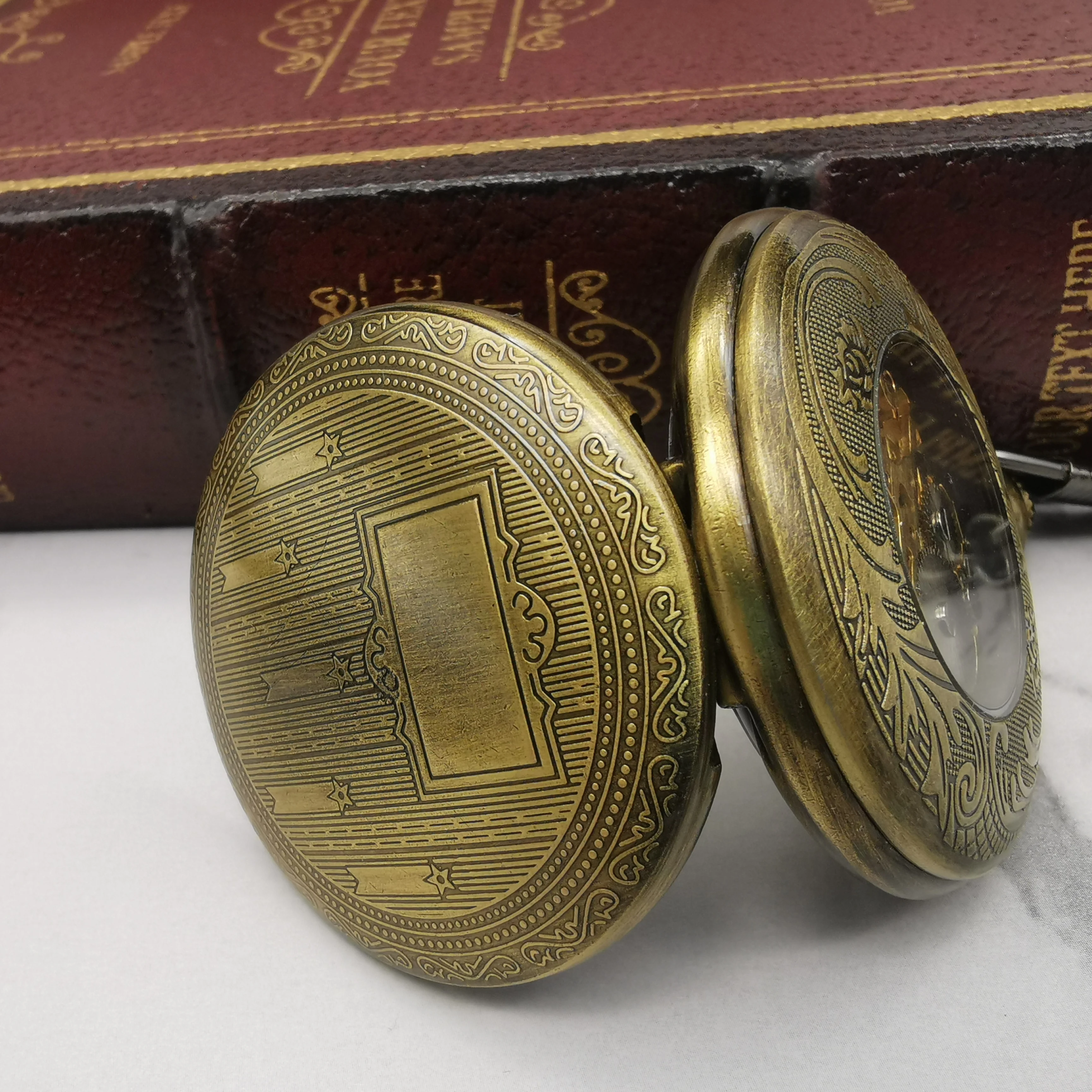 Fashion Classic Bronze Mechanical Hand Wind Pocket Watch Pendant Fob Chain For Men Women Gifts PJX1433