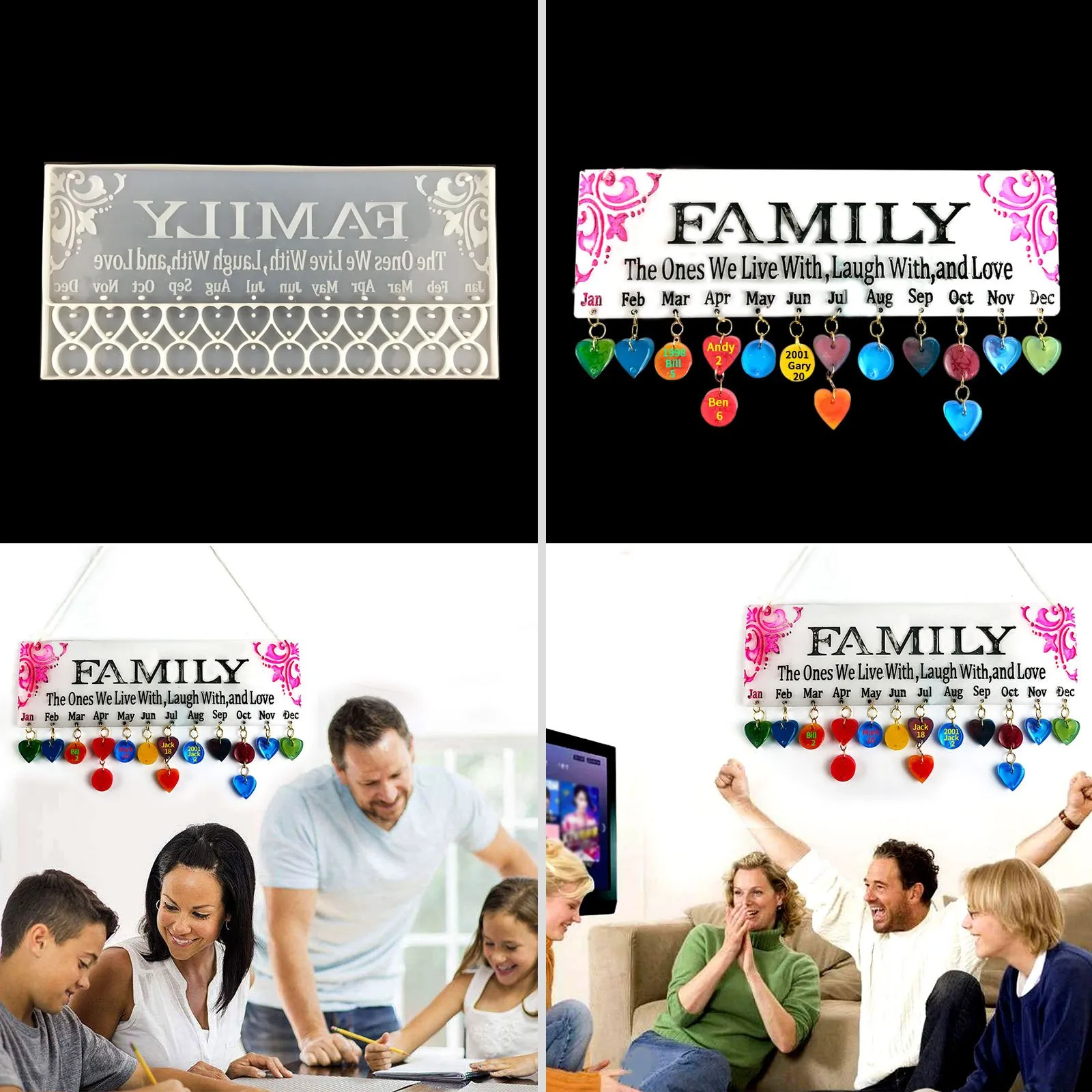 

DIY Crystal Silicone Mold Door Brand Sign Calendar Week Listing Rectangular Love Mold For Resin Jewelry Making Mould Home Decor