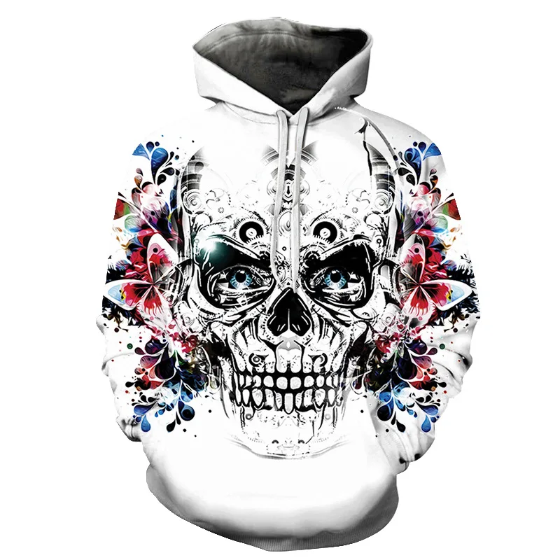 Осенняя мужская забавная черная толстовка с 3D-принтом и черепом уличная одежда