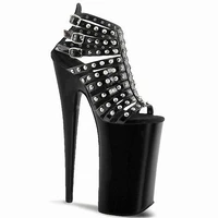club pole dance shoes show roman hollow narrow band rivet black 8inch stiletto stripper heels gothic punk sandals super 20cm new