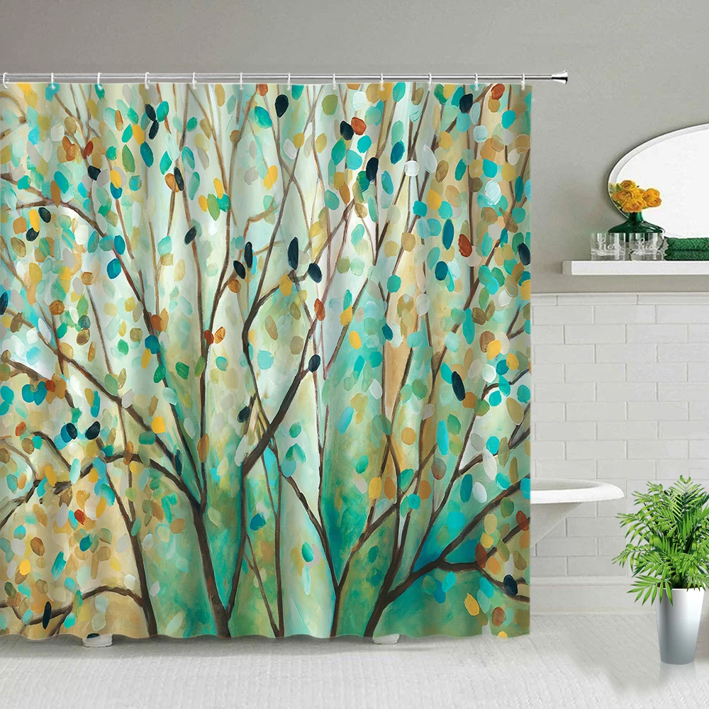 

Creativity European Style Forest Scenery Shower Curtain Tree Plant Landscape Bathroom Screen Background Wall Decor Cloth Curtain