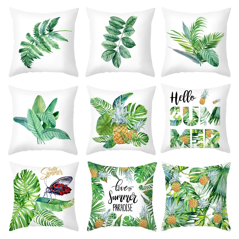 Тропические растения зеленые листья наволочка с цветочными узорами