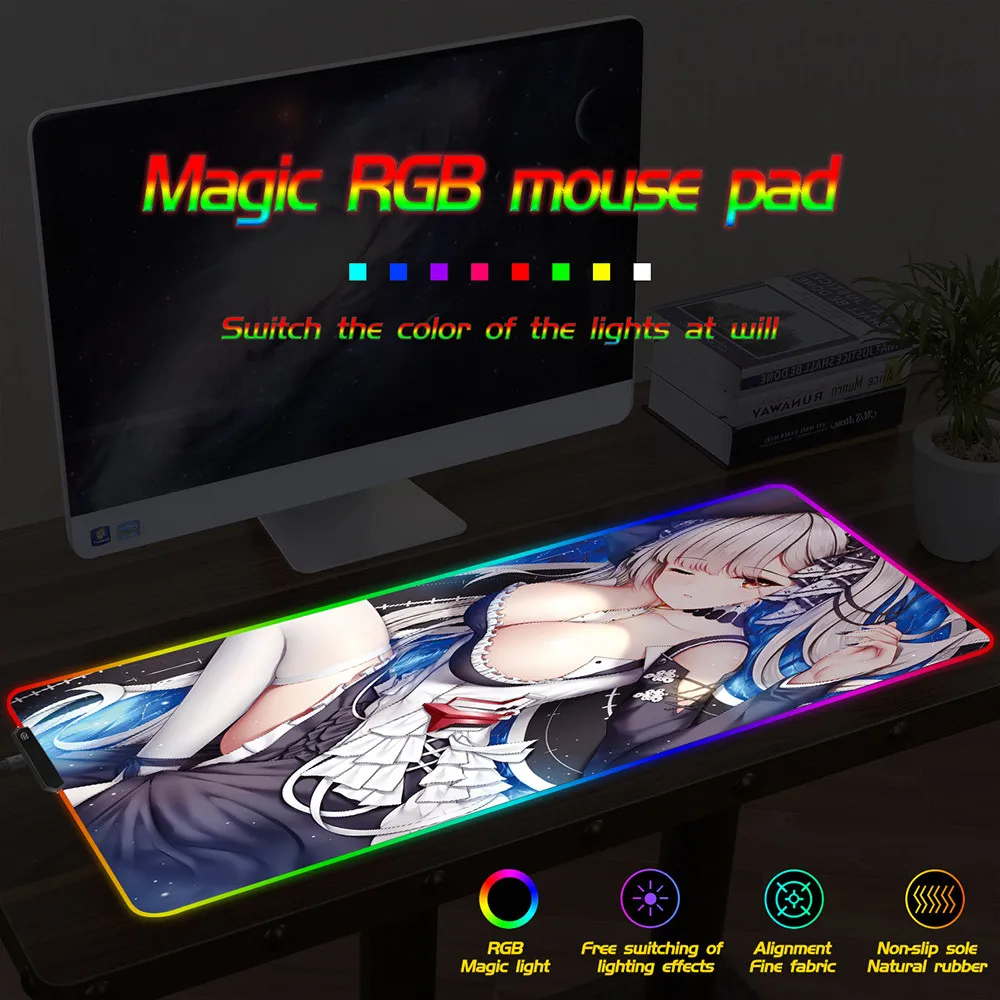 Коврик для мыши с японским аниме, RGB, большой игровой коврик для мыши, геймер, светодиодный компьютерный аниме-ПЭД, большой коврик с подсветкой для клавиатуры, стола