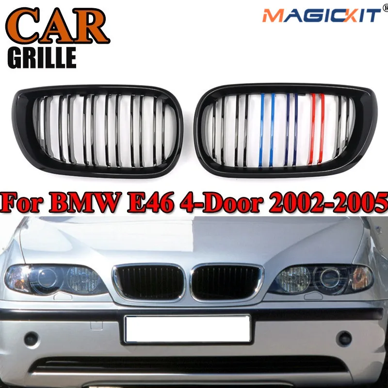 MagicKit черный глянец двойной линии почек спереди решетки для BMW E46 3 серии 4 двери 2002