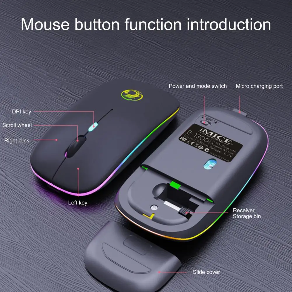 Беспроводная перезаряжаемая Bluetooth мышь IMICE E 1300 двойной режим бесшумная