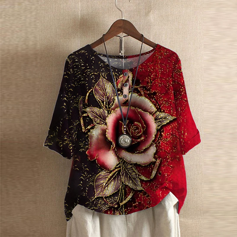 Женская винтажная блузка на пуговицах Повседневная Свободная рубашка с