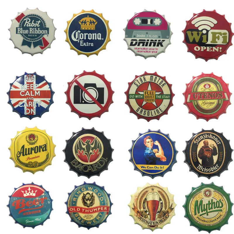 

Wall Decorations Retro Metal Signs Beer Bottle Caps Tin Sign Poster Plaque Bar Pub Club Garage Wall Decor Art Crafts Round Plate