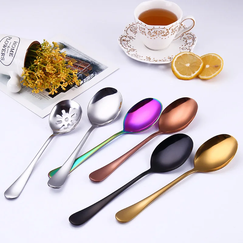 

Soup Colander Spoon for Ice Cream Dinner Spoons Coloful Stainless Steel Table Spoons with Long Handle Salad Kitchen Tableware