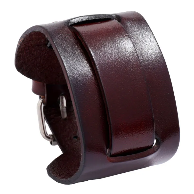 

Fashion Vintage Wide Black Brown Leather Adjustable Belt Charm Bracelets Bangle For Men Punk Jewelry