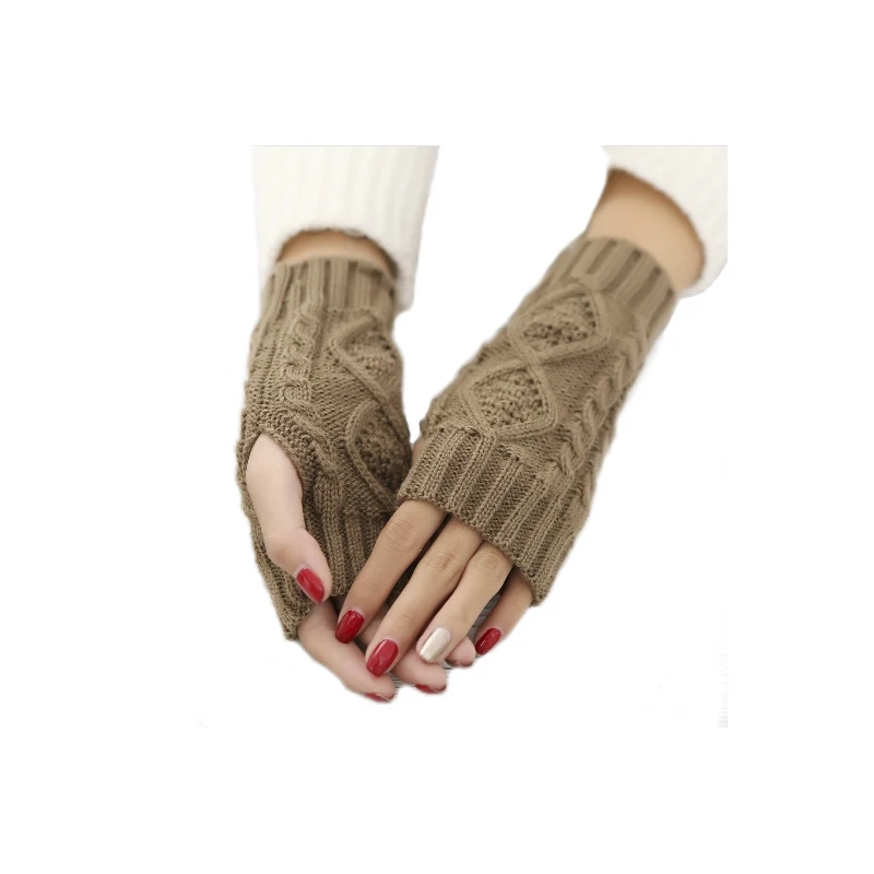 Women's Half Finger Gloves Diamond Rhombus Warm Gloves in autumn and winter Thickened knitted gloves