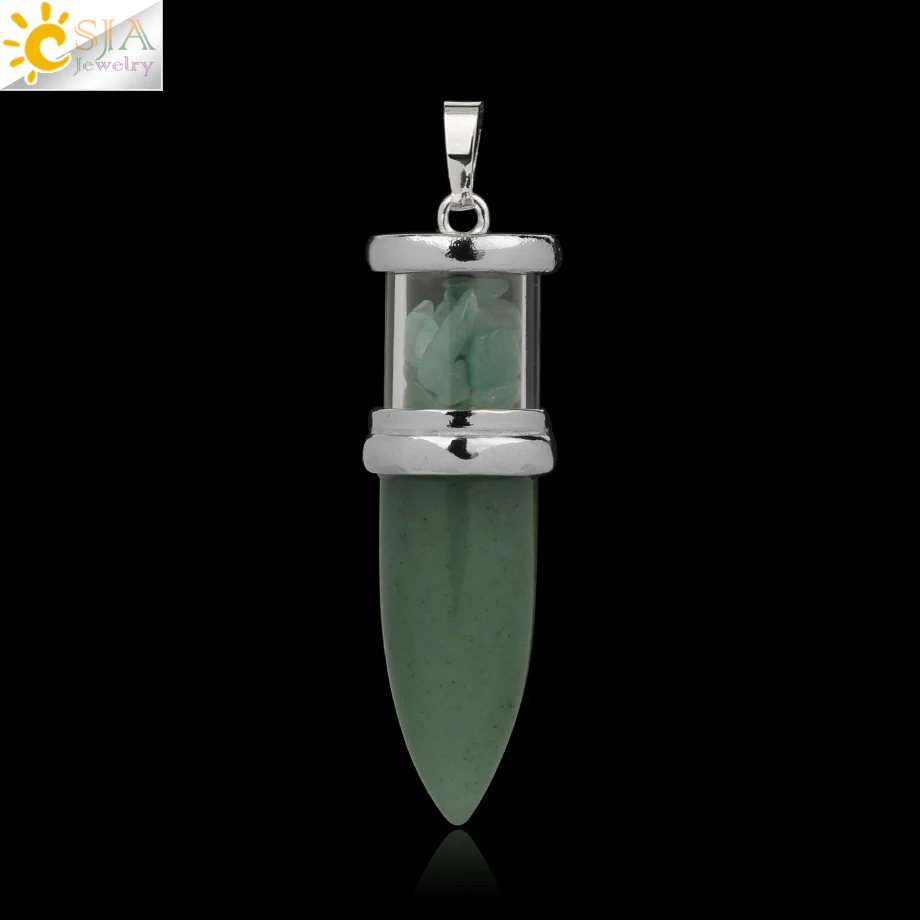 Aventurine CSJA в форме пули подвески из натурального камня розовый кварц Фиолетовый Кристалл ожерелья Желая бутылка конус рейки Маятник для женщин и мужчин G284 - Окраска металла: Aventurine