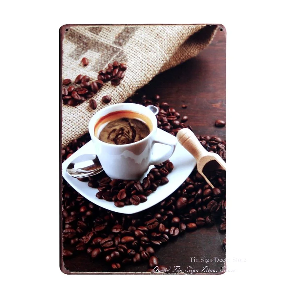 Потертая настенная металлическая Оловянная вывеска текст в виде образца кофе