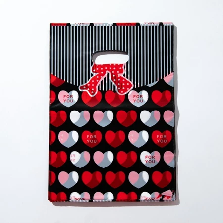 Red Heart bowknot Герметичность 20*25 см 50 шт. Свадебные бутик вечерние подарочные пластиковые ручки для покупок спасибо подарок ювелирные изделия пластиковая посылка сумка для переноски - Цвет: Red Heart bowknot
