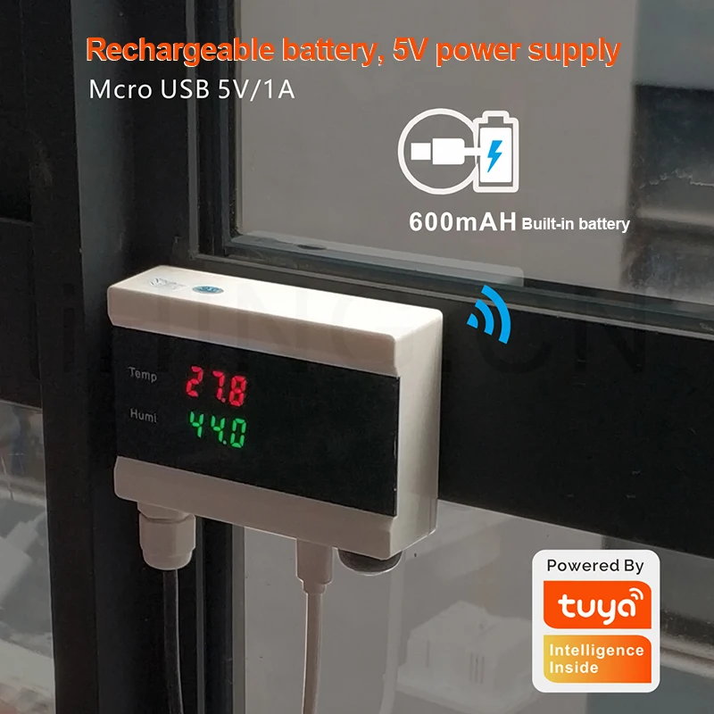 

TUYA WIFI Wireless Intelligent Temperature And Humidity Sensor With Digital Display And Built-in Alarm Buzzer