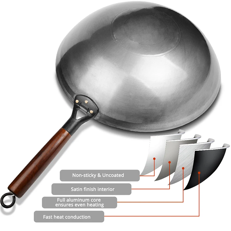 Кухонная утварь китайская традиционная ручная работа вок без покрытия кастрюля