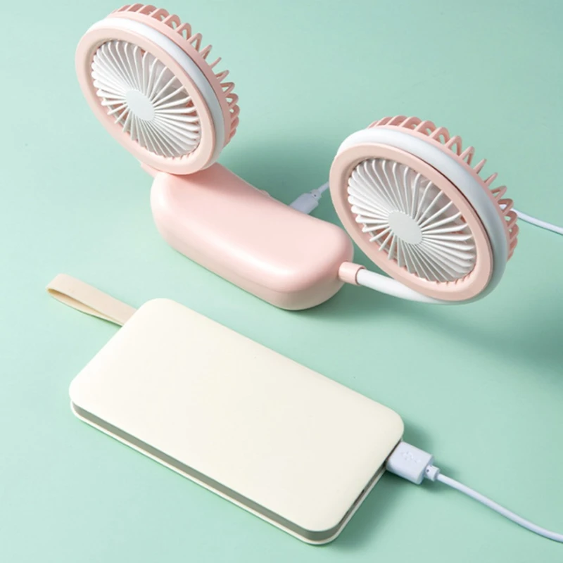 

Promotion!Portable USB Hanging Necklace Fan Dual Fan Wearable Sports Sling Outdoor Office Travel Handheld Fan