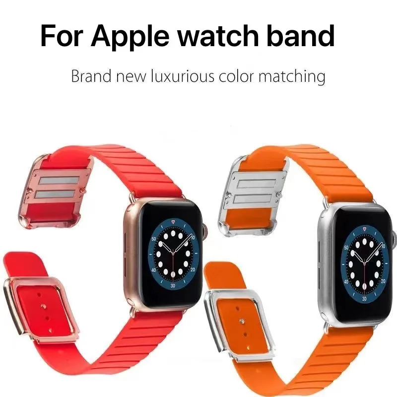 

New silicone strap for Apple watch 7 6 5 4 SE 40mm 44mm Magnetic buckle strap for iwatch series 3 2 38mm 42mm Replacement strap