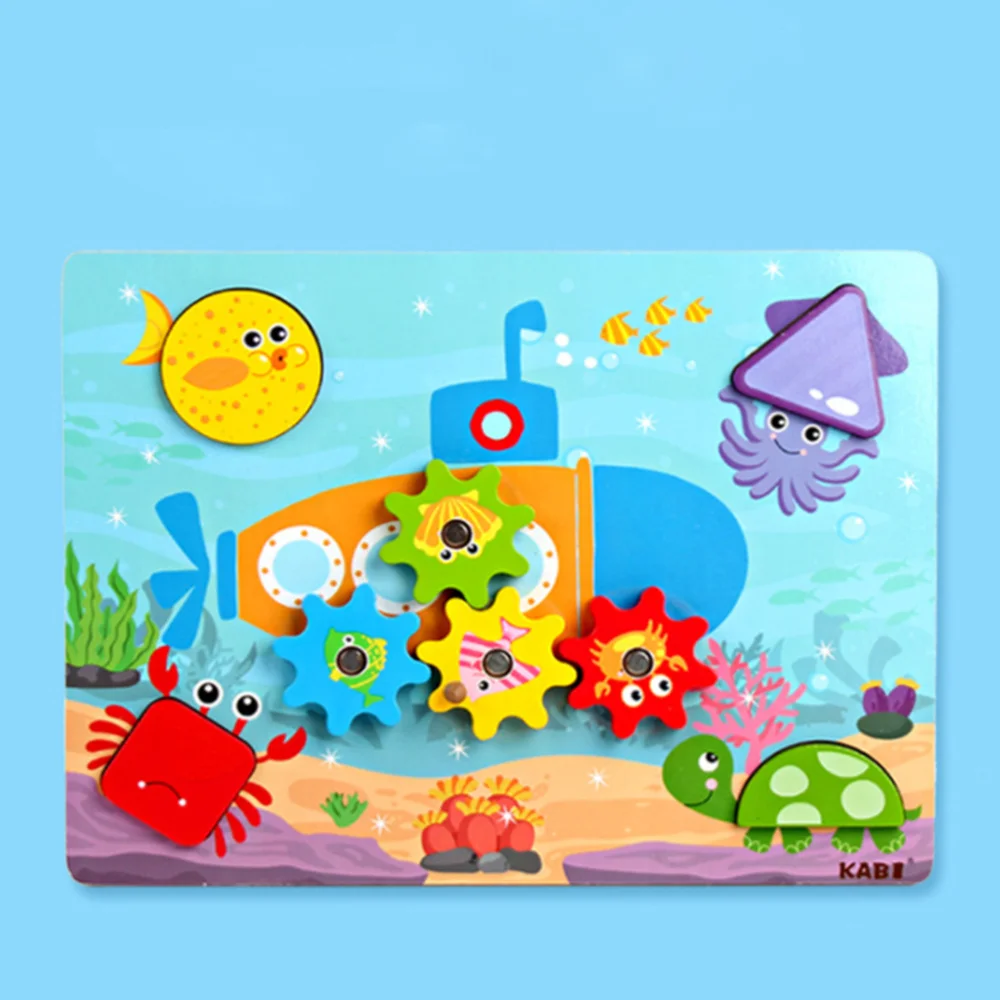 

Wooden Early Instruction Puzzle Wheel Gear Kids Educational Plaything Kids Cartoon Animal Puzzle (Sea Animals Style)