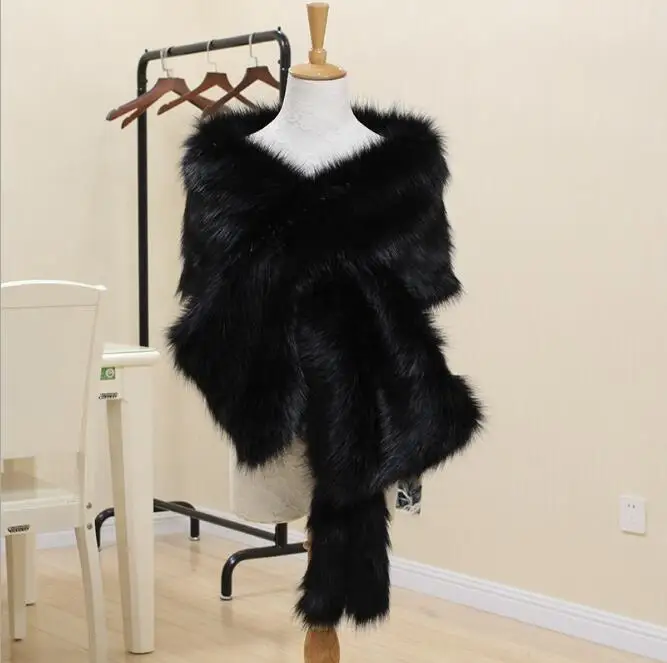 Qearlstar женская большая роскошная меховая шаль толстый Болеро Свадебная накидка из