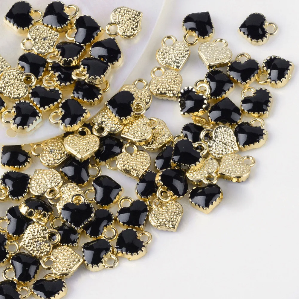 

Шармы-сердце из эмали и сплава для браслетов и ожерелий, 50 шт., аксессуары для украшений «сделай сам», декоративные аксессуары 8x7,5x2,5 мм, отвер...