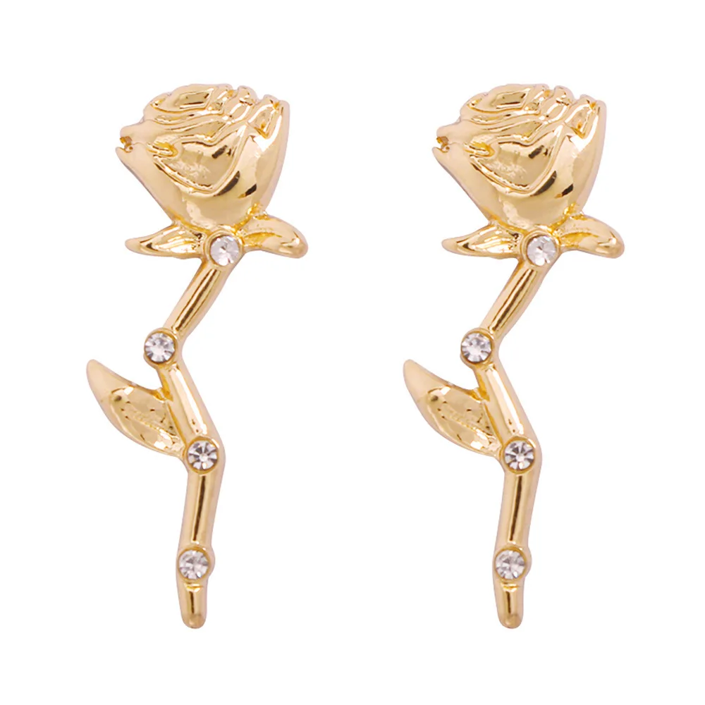 

New Fashion Temperament Alloy Flower Stud Earrings for Women Girls Flower Gold Color Temperament Brincos Party Wedding Jewelry