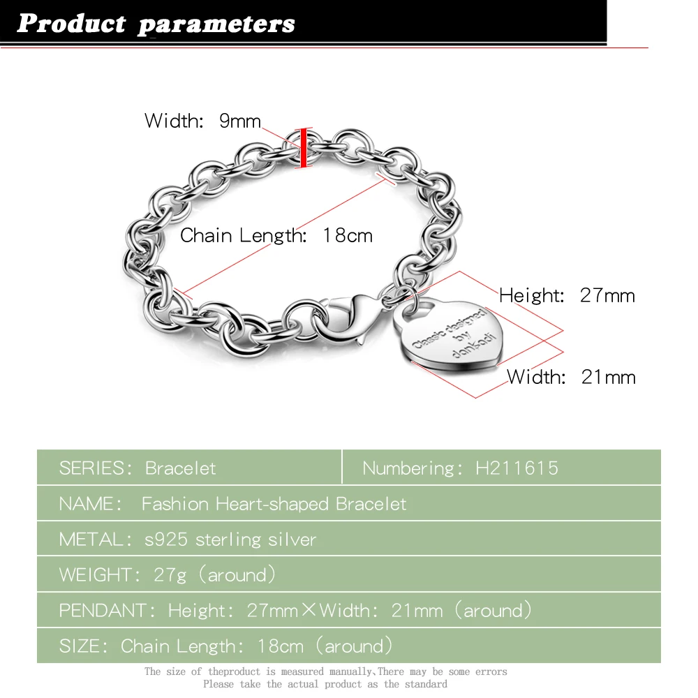 Женский браслет из серебра 925 пробы с подвеской в форме сердца|Гибкие и жесткие