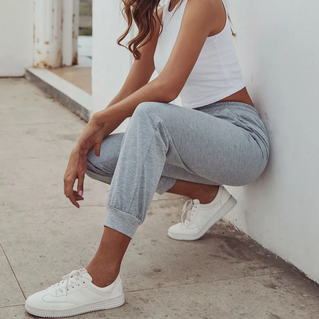 Женские повседневные хлопковые брюки со шнуровкой Свободные тренировочные с