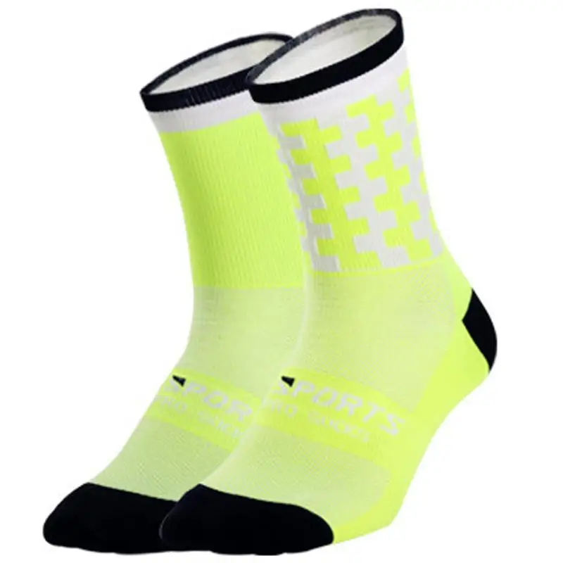 Fluorescent Green Носки для велоспорта, гольфы, спортивные носки, дышащие велосипедные носки для спорта на открытом воздухе, для гонок, велоспорта, горного велосипеда - Цвет: Fluorescent Green