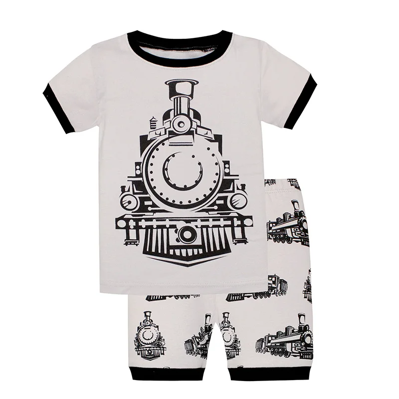 Новый пижамный комплект с рисунком поезда для детей одежда сна короткими