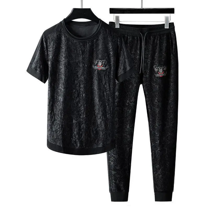 

2021 new men summer sports suit male loose plus size Korean casual matching men's two-piece trend clothes for men European