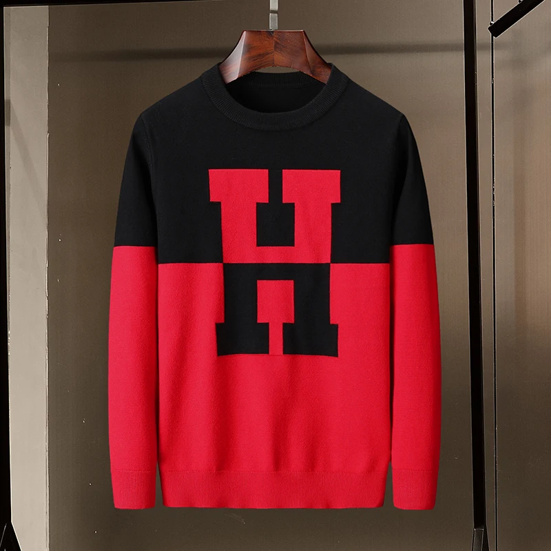 Заглавная буква H мужской свитер Осень Зима Теплые Топы черный и красный сшитый