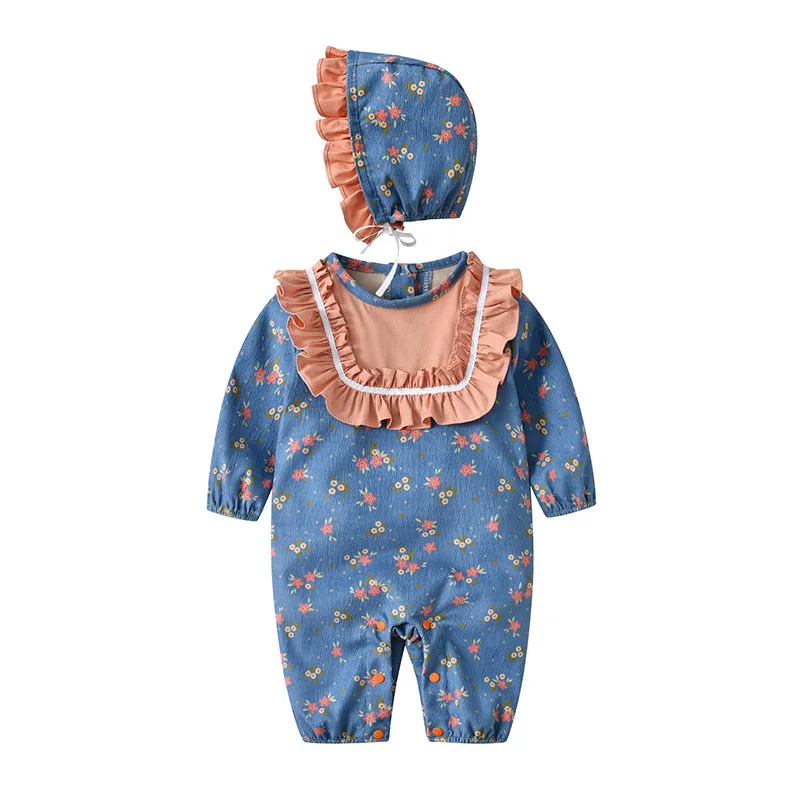 

2Pcs Baby Long Sleeve Bodysuit Toddler Girls 1st Birthday Romper Infant Floral Jumpsuit Newborn Bow Lace Rompers with Hat