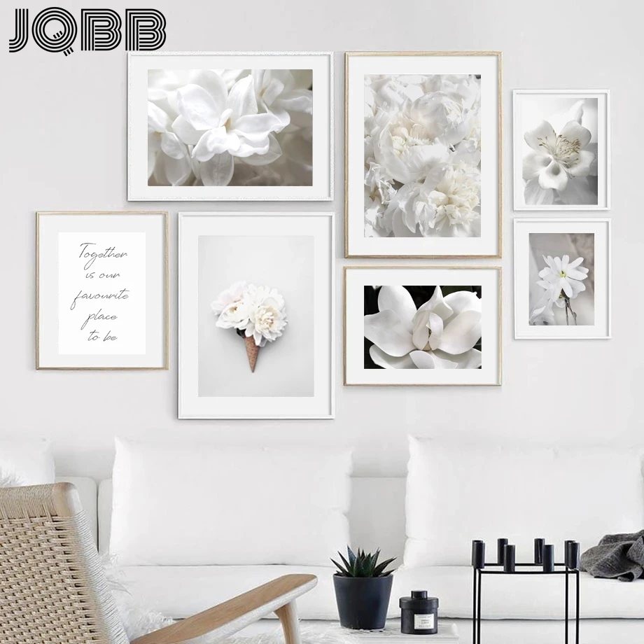 

White Fresh Flower Rose Peony Lily Wall Art Canvas Painting Nordic Posters And Prints Plants Wall Pictures For Living Room Decor