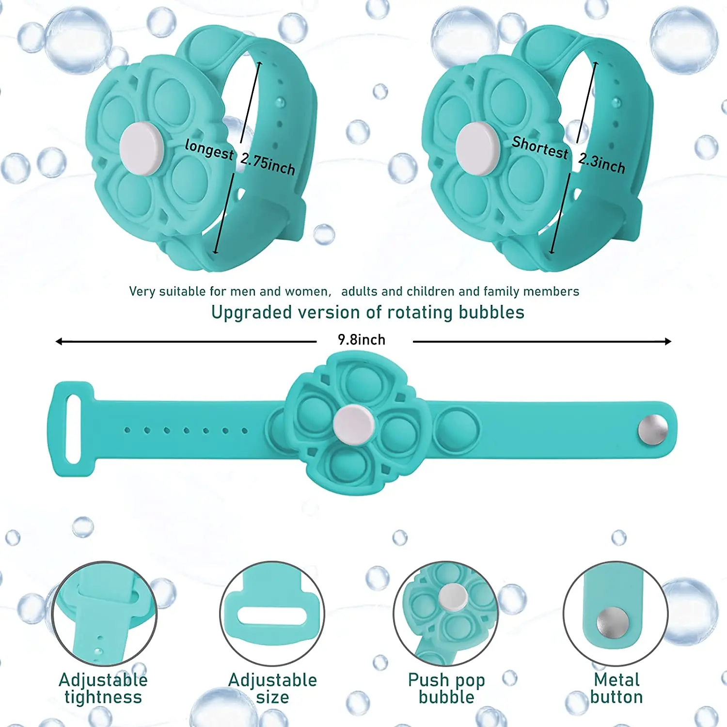 Push Pop es la burbuja sensorial pulsera de Fidget Spinner juguete para ni&ntilde;os adultos Dimple de la ansiedad de alivio de estr&eacute;s pulseras-4