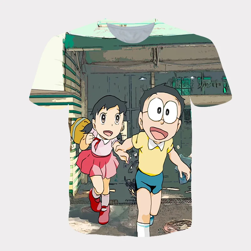 

Classic japanese cartoon Dora cat 3D printed short sleeve polyester T-shirts for boys and girls newest summer children's clothes